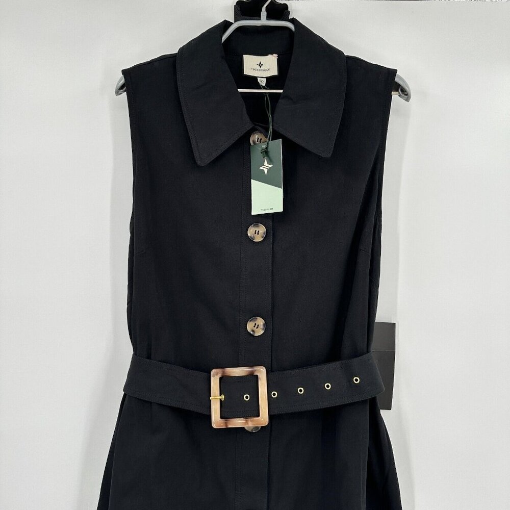 Tuckernuck Black Sleeveless Chamberlin Dress sz XXL Midi Button Front Belt NWT - Picture 3 of 11